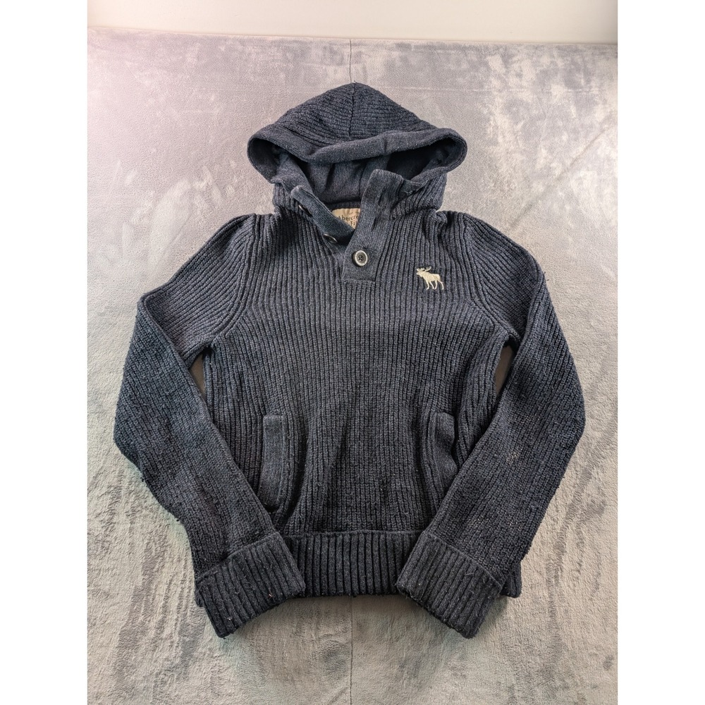 Abercrombie & Fitch Mens Navy Blue Ribbed Knit Hooded Button Sweater Size M
